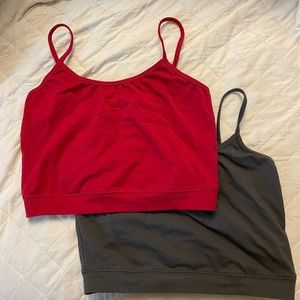 Red and Gray Tank Tops